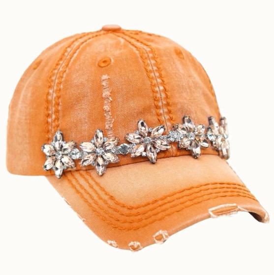 Olive & Pique Baseball Trucker Cap Bejeweled Orange Adjustable 