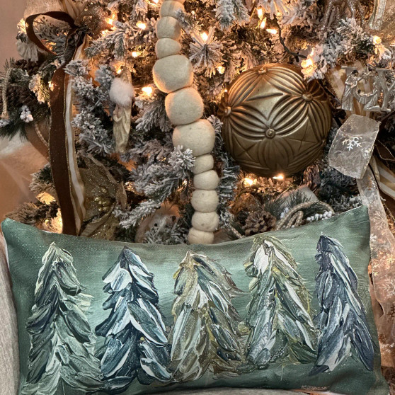 Southern Cotton Mill Pine Trees Winter Snow Lumbar Pillow Christ,as
