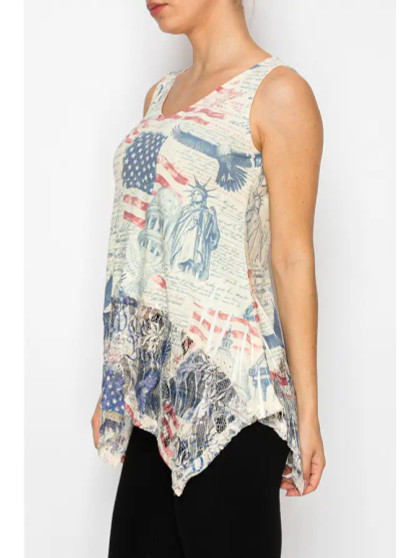 American Flag Freedom 250th Anniversary July 4th Sleeveless Tank Top Lace Hem