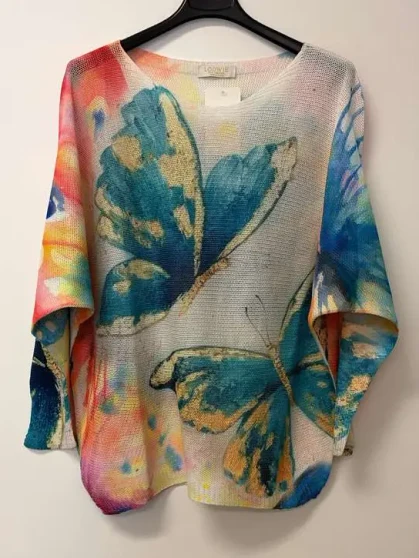 Loowie Blue Butterfly Pastel One Size Top Made In Italy