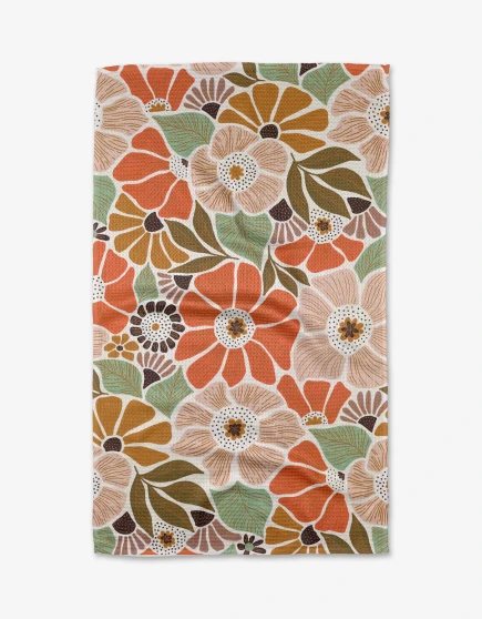 Geometry Jorah Retro Neutrals Flowers Kitchen Tea Towel Microfiber 