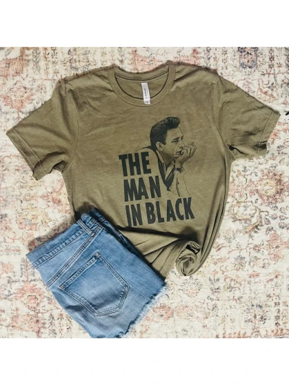 Man In Black Johnny Cash Graphic Green T-Shirt