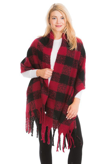 Scarf, Fringe Fluffy Red Black