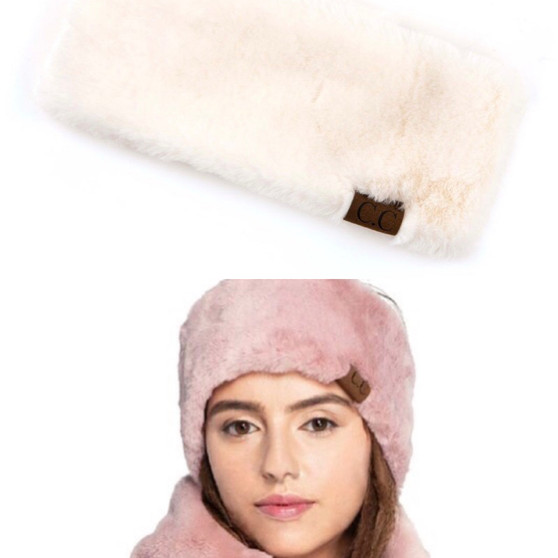 Headband, Faux Fur Adjustable Sherpa Lined CC Ivory Headband, Faux Fur Adjustable Sherpa Lined CC Ivory