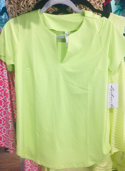 LuLu B Top Keyhole Short Sleeve Key Lime SPF 50 Coolant Fabric LuLu B 