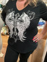 Top, Angel Wing Cross Rhinestones Black Long Sleeve USA Made