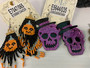 Earrings, Skull Halloween Purple Top Hat