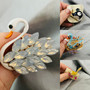 Pin, Broach Swan Rhinestone White Bird