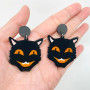 Earrings, Cat Face Acrylic Spooky  Halloween 
