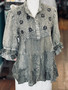 Young Threads Embroidered Gathered- Waist Blouse in Gravel 