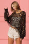 Top, Coverup Dolman Sleeve Crocheted Black