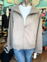 LuLu B Sweatshirt Jacket Zip Up 2 Pocket Stretch Ribbing Detail Thumbholes Taupe LuLu B