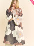 Coat, Retro Floral Open Front Pockets Brown Coat, Retro Floral Open Front Pockets Brown