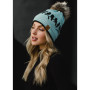Beanie, Pom Fleece Lined Birds Blue