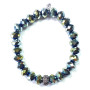 Bracelet, Stretch Faceted Glass Bead Greens Iridescent  Bracelet, Stretch Faceted Glass Bead Greens Iridescent