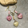 Necklace, Hearts 3 Retro Old Gold Pink Ivory Valentines Galentines
