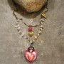 Necklace, Heart Mercury Glass Pink Valentines Galentines