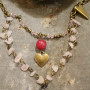 Necklace, Heart Mercury Glass Pink Valentines Galentines