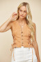Top, Sleeveless Denim Jean Vest Lash Sides Acid Washed Rust Boho Washed 
