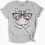 T-Shirt, Cat Bubblegum Bubble Glasses Fun Graphic T Grey