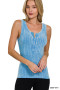 Tank, Top Ribbed Acid Washed Sky Blue