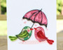 Card, Quilling Mini Love Birds Valentines Birthday Anniversary
