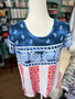 Top, Short Sleeved Red White Blue Paisley Keren Hart