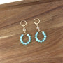 Earrings, Drop Circle Beaded Aqua Green 
