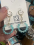 Earrings, Drop Circle Beaded Aqua Green 
