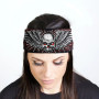 Headband Bandana, Stretch Head Wrap Skull Black Red Rhinestones Headband Bandana, Stretch Head Wrap Skull Black Red Rhinestones