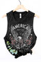 America 250th Anniversary Eagle  Mineral Washed Born Free Black Tank Top