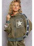 Jacket Olive Green French Terry 2 Pockets Zip Up Star