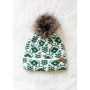 Beanie Fleece Lined w/Pom Green & White by Panache