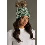 Beanie Fleece Lined w/Pom Green & White by Panache