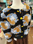 Jacket Retro Blue Teal  Mustard Flowers Button Up Bomber Style Jacket Retro Blue Teal  Mustard Flowers Button Up Bomber Style