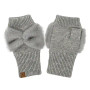 Gloves CC Fingerless W/ Faux Fur Bow Grey