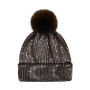 Beanie Pom Fleece Lined Sequins  Chocolate Mocha Brown Beanie Pom Fleece Lined Sequins  Chocolate Mocha Brown