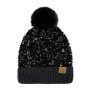 Beanie Pom Fur CC Winter Hat Sequins Black