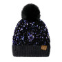 Beanie CC Winter Hat Fur Pom Sequins Purple & Black
