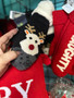 Mittens Christmas Reindeer Black Fleece Lined
