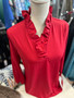 LuLu B Top Ruffle Neckline 3/4 Sleeves Red LuLu B 