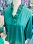 LuLu B Top Ruffle Neckline 3/4 Sleeve Jade Green LuLu B