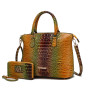 Purse Satchel Gradient Brown Green Crocodile Alligator Faux w/ Wallet
