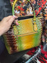 Purse Satchel Gradient Brown Green Crocodile Alligator Faux w/ Wallet