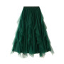 Skirt Chiffon Layered Mesh Green Elastic Waist Lined Skirt Chiffon Layered Mesh Green Elastic Waist Lined