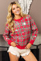 Bibi Holiday Red Plaid Clear Sequins Top Pullover Christmas