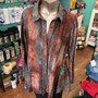 Kamana Button Up Shirt Cardigan Rich Brown Teal Blue