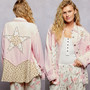 POL ARRIVING FEBRUARY Studded Star Gauze Button Down Jacket Shirt Soft Pink