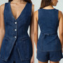 Denim Jean Vest Button Up