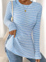 Top Stripe Scoop Neck Side Slits Blue